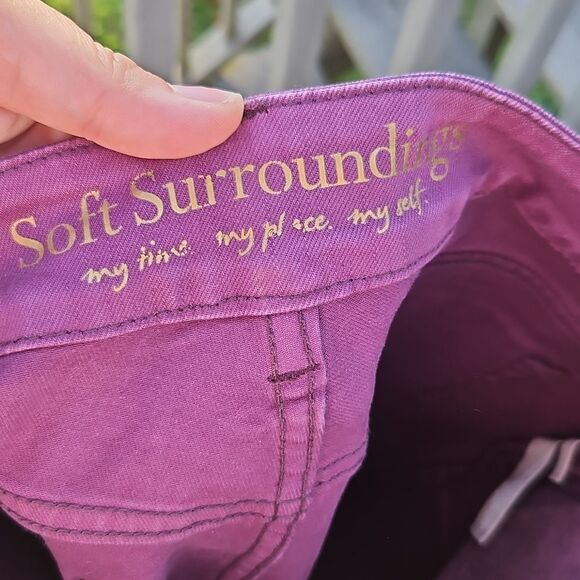 Soft Surroundings Size 6 Purple Lace Applique Ankle Pants - Picture 6 of 8